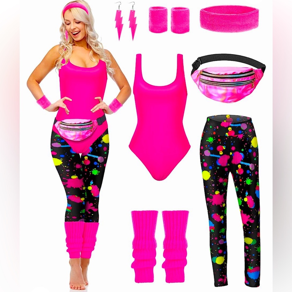 Neon Pink Women's 80s Costume Set